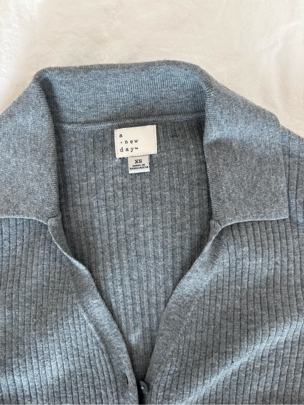 Gray Ribbed Button Front Cardigan Sweater - Picture 2 of 3